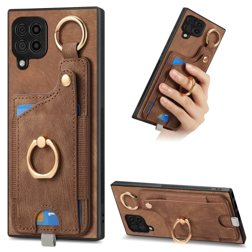 

For Samsung Galaxy M53 5G Retro Skin-feel Ring Card Bag Phone Case with Hang Loop(Brown)