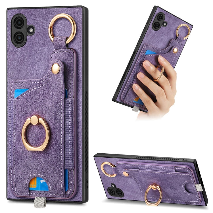 

For Samsung Galaxy A05 Retro Skin-feel Ring Card Bag Phone Case with Hang Loop(Purple)