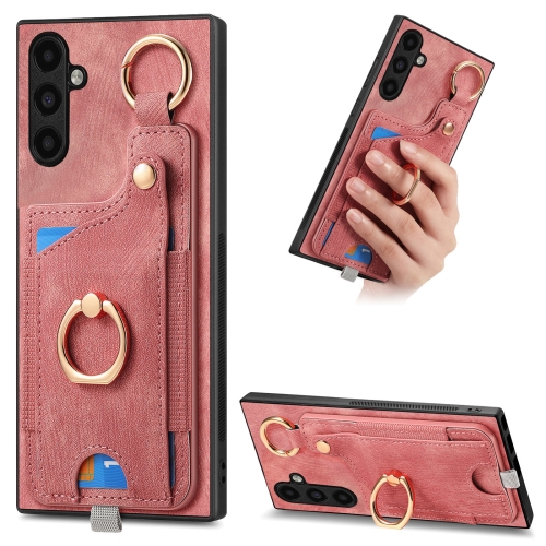 

For Samsung Galaxy A15 Retro Skin-feel Ring Card Bag Phone Case with Hang Loop(Pink)