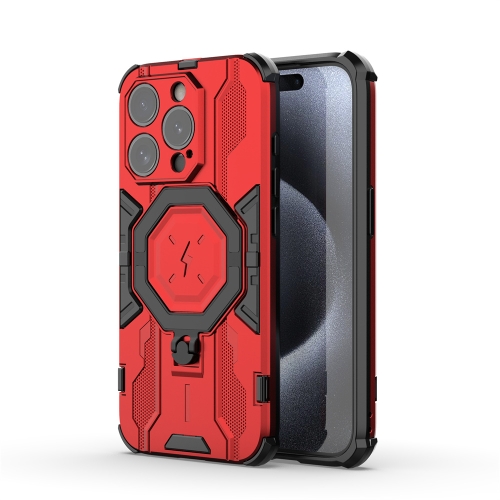 for iphone 15 3d scale style tpu phone case rose red For iPhone 15 Pro MagSafe Supersonic Armor Holder PC Hybrid TPU Phone Case(Red)