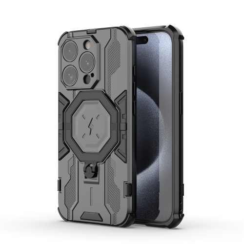 For iPhone 15 Pro Max MagSafe Supersonic Armor Holder PC Hybrid TPU Phone Case(Black) рюкзак велосипедный scott trail protect evo fr 12 caviar black white 264497 5684