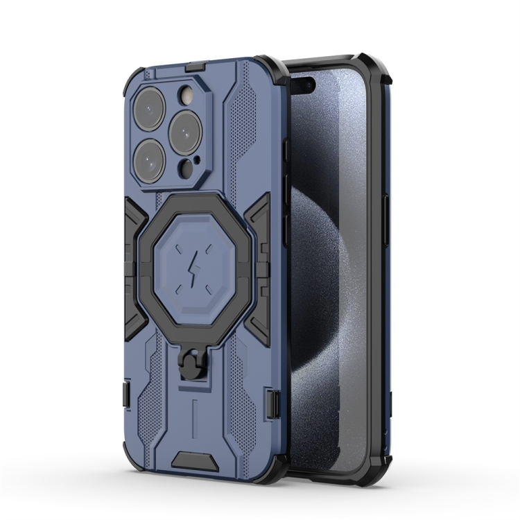 

For iPhone 15 Pro Max MagSafe Supersonic Armor Holder PC Hybrid TPU Phone Case(Blue)