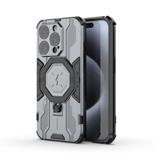 

For iPhone 15 Pro Max MagSafe Supersonic Armor Holder PC Hybrid TPU Phone Case(Grey)