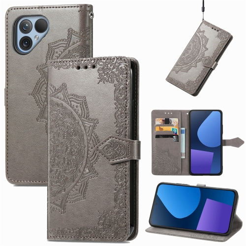 

For Fairphone 5 Mandala Flower Embossed Leather Phone Case(Grey)