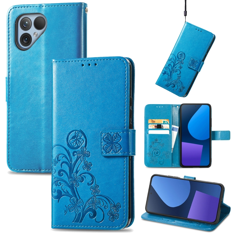 

For Fairphone 5 Four-leaf Clasp Embossed Leather Phone Case(Blue)