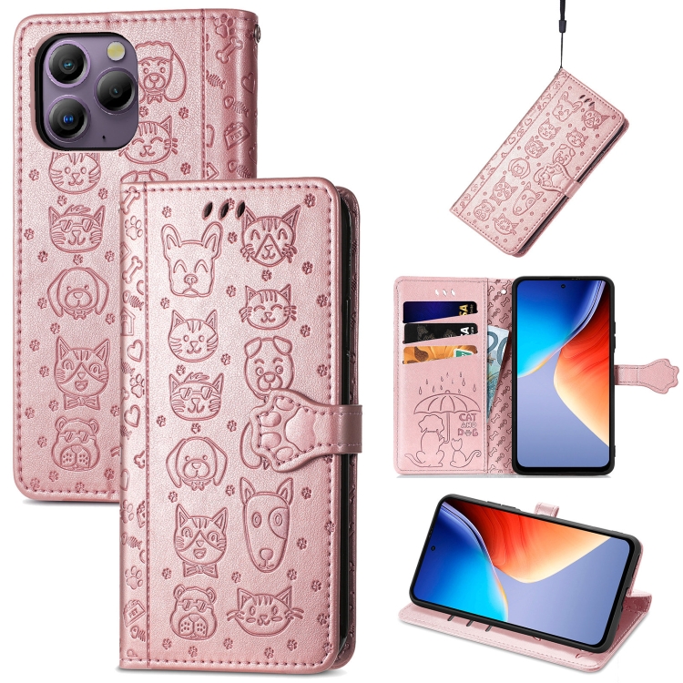 

For Blackview A96 Cat and Dog Embossed Leather Phone Case(Rose Gold)