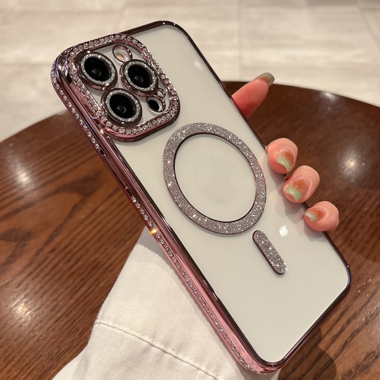 

For iPhone 15 Pro Max Diamond Plated MagSafe TPU Phone Case(Pink)