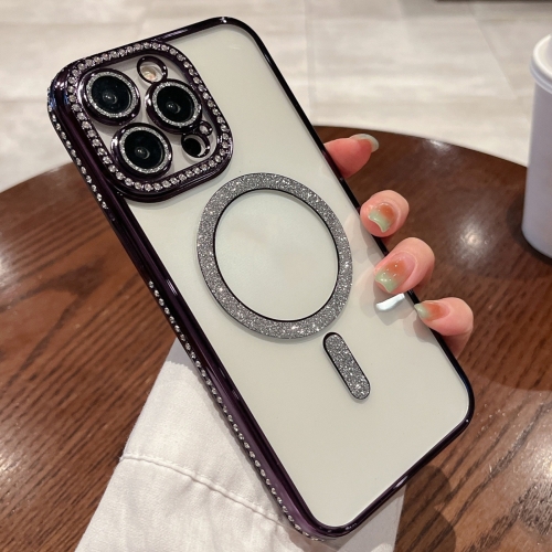 

For iPhone 15 Pro Max Diamond Plated MagSafe TPU Phone Case(Purple)