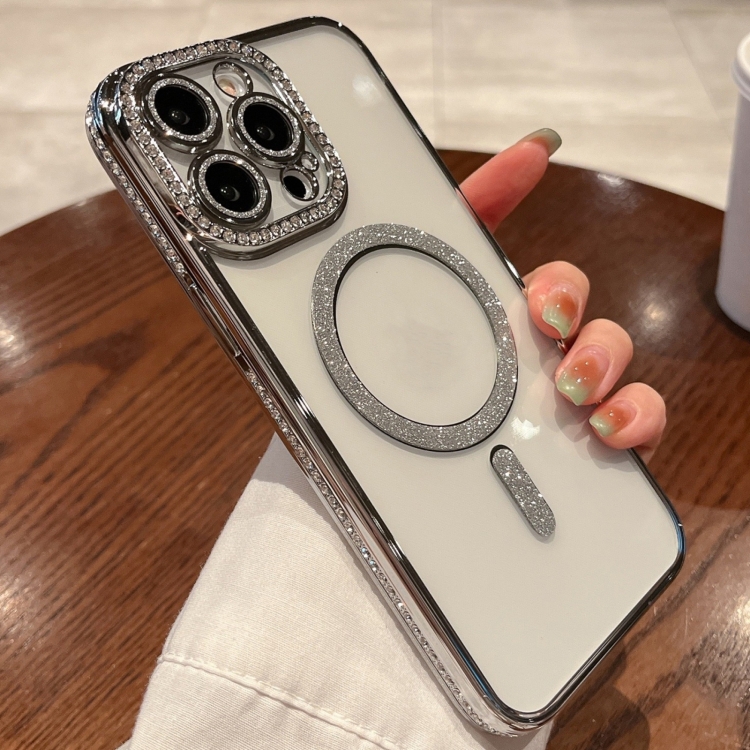 

For iPhone 15 Pro Max Diamond Plated MagSafe TPU Phone Case(Silver)