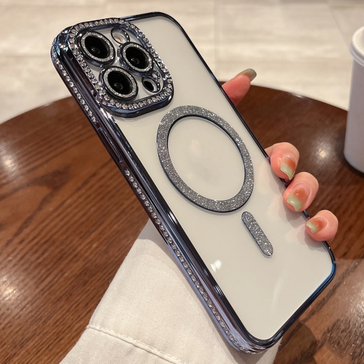 

For iPhone 15 Pro Max Diamond Plated MagSafe TPU Phone Case(Blue)