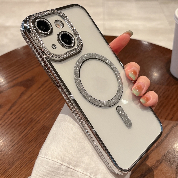 

For iPhone 15 Diamond Plated MagSafe TPU Phone Case(Silver)