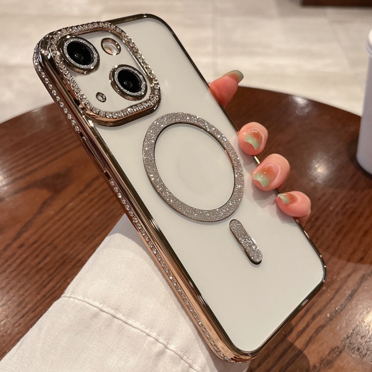 

For iPhone 14 Plus Diamond Plated MagSafe TPU Phone Case(Gold)