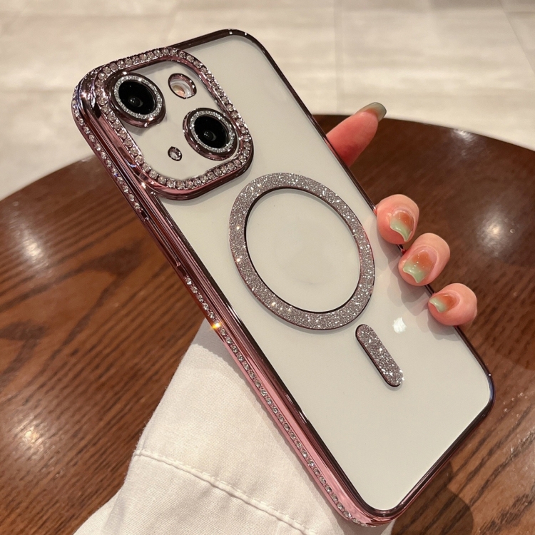 

For iPhone 14 Diamond Plated MagSafe TPU Phone Case(Pink)
