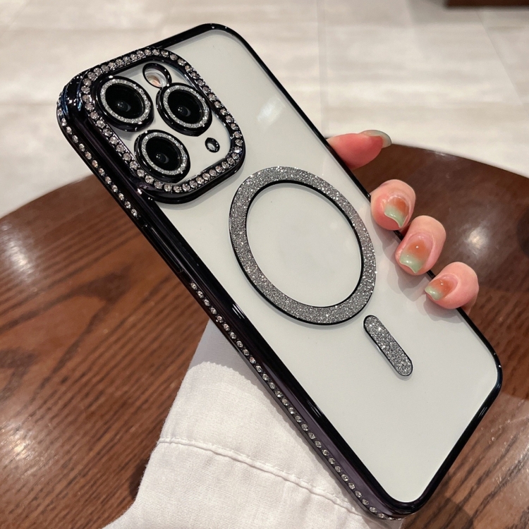 

For iPhone 11 Pro Diamond Gradient Plated MagSafe TPU Phone Case(Black)