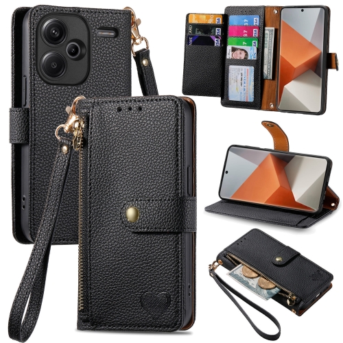

For Xiaomi Redmi Note 13 Pro+ Love Zipper Lanyard Leather Phone Case(Black)