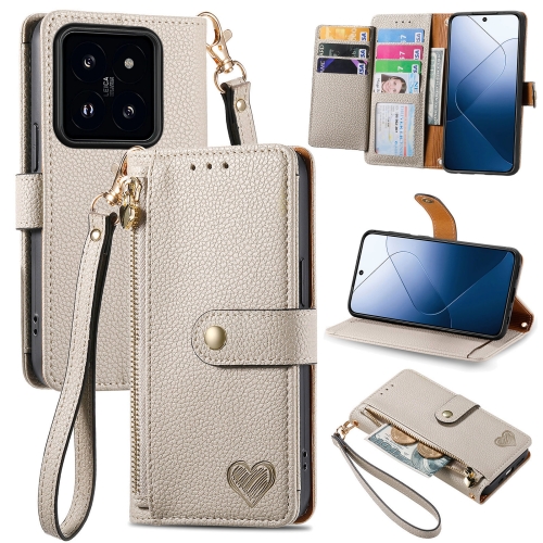 

For Xiaomi 14 Love Zipper Lanyard Leather Phone Case(White)