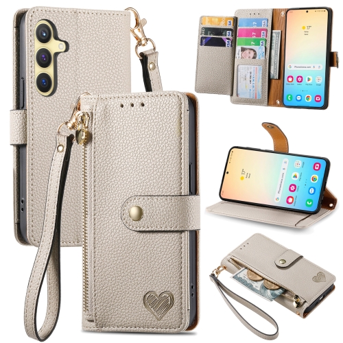 

For Samsung Galaxy S24 5G Love Zipper Lanyard Leather Phone Case(Gray)