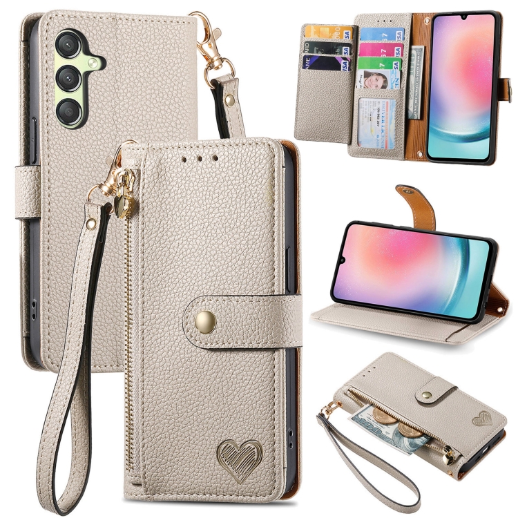 

For Samsung Galaxy A25 5G Love Zipper Lanyard Leather Phone Case(Gray)