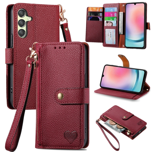 

For Samsung Galaxy A25 5G Love Zipper Lanyard Leather Phone Case(Red)