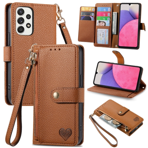 

For Samsung Galaxy A33 5G Love Zipper Lanyard Leather Phone Case(Brown)