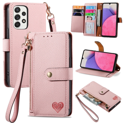

For Samsung Galaxy A33 5G Love Zipper Lanyard Leather Phone Case(Pink)