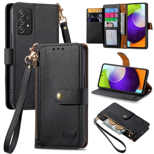 

For Samsung Galaxy A52 5G Love Zipper Lanyard Leather Phone Case(Black)