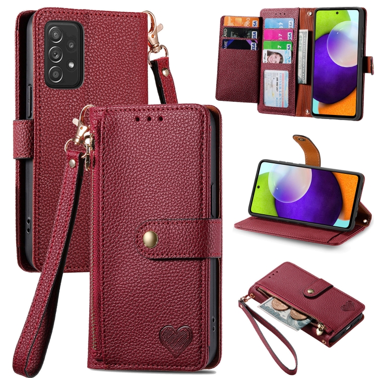 

For Samsung Galaxy A52 5G Love Zipper Lanyard Leather Phone Case(Red)