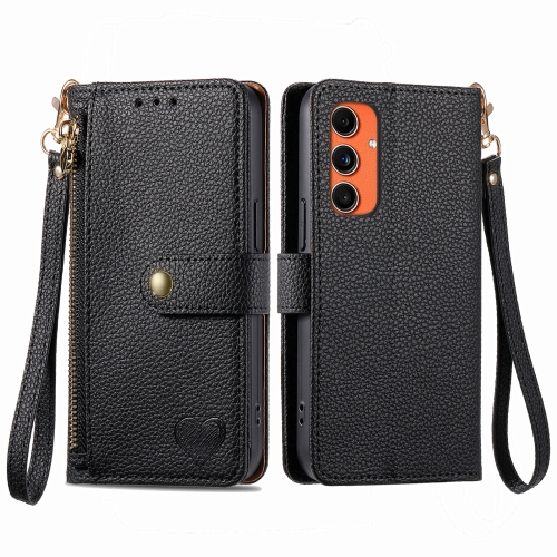 

For Samsung Galaxy A55 Love Zipper Lanyard Leather Phone Case(Black)