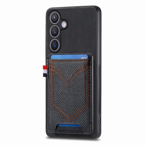 

For Samsung Galaxy S25 5G Denim Texture Leather Skin Phone Case with Card Slot(Black)