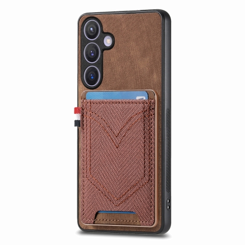 

For Samsung Galaxy S25 5G Denim Texture Leather Skin Phone Case with Card Slot(Brown)