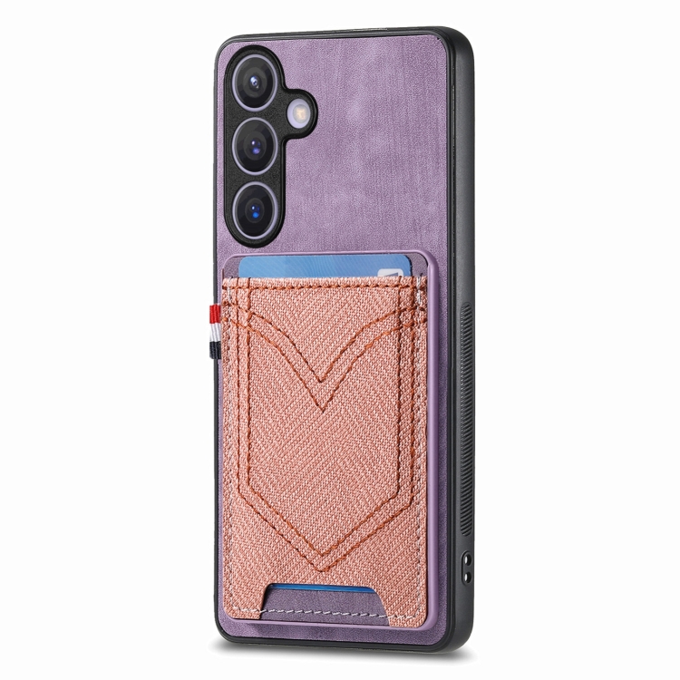 

For Samsung Galaxy S25 5G Denim Texture Leather Skin Phone Case with Card Slot(Purple)