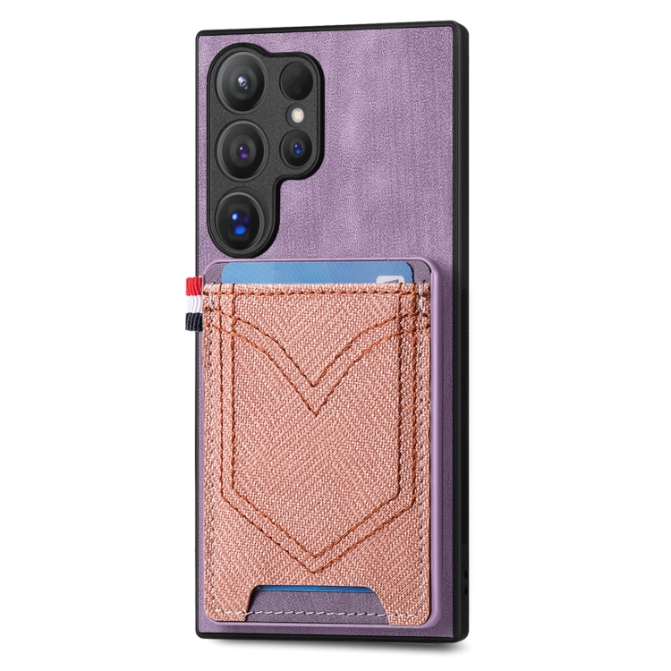 

For Samsung Galaxy S25 Ultra 5G Denim Texture Leather Skin Phone Case with Card Slot(Purple)