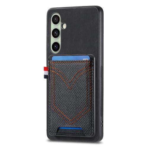 

For Samsung Galaxy A56 5G Denim Texture Leather Skin Phone Case with Card Slot(Black)