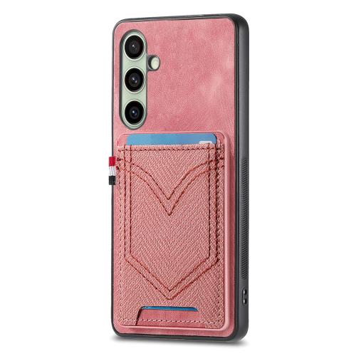 

For Samsung Galaxy A56 5G Denim Texture Leather Skin Phone Case with Card Slot(Pink)