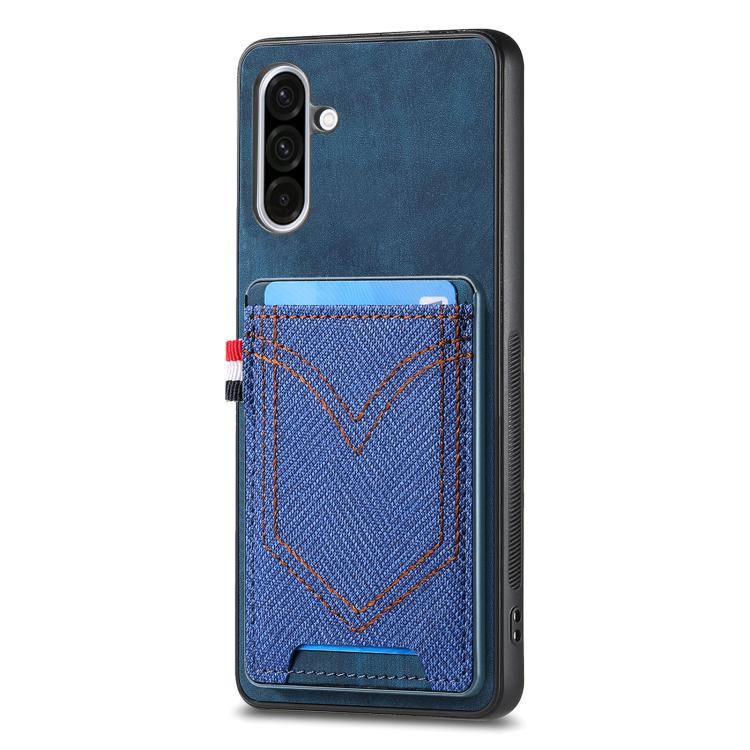 

For Samsung Galaxy A36 5G Denim Texture Leather Skin Phone Case with Card Slot(Blue)