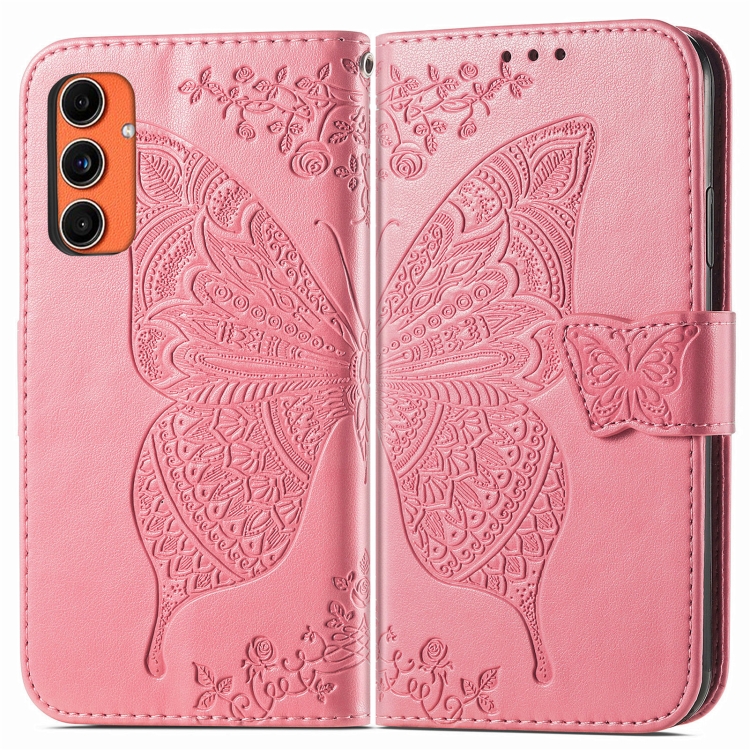 

For Samsung Galaxy C55 Butterfly Love Flower Embossed Leather Phone Case(Pink)