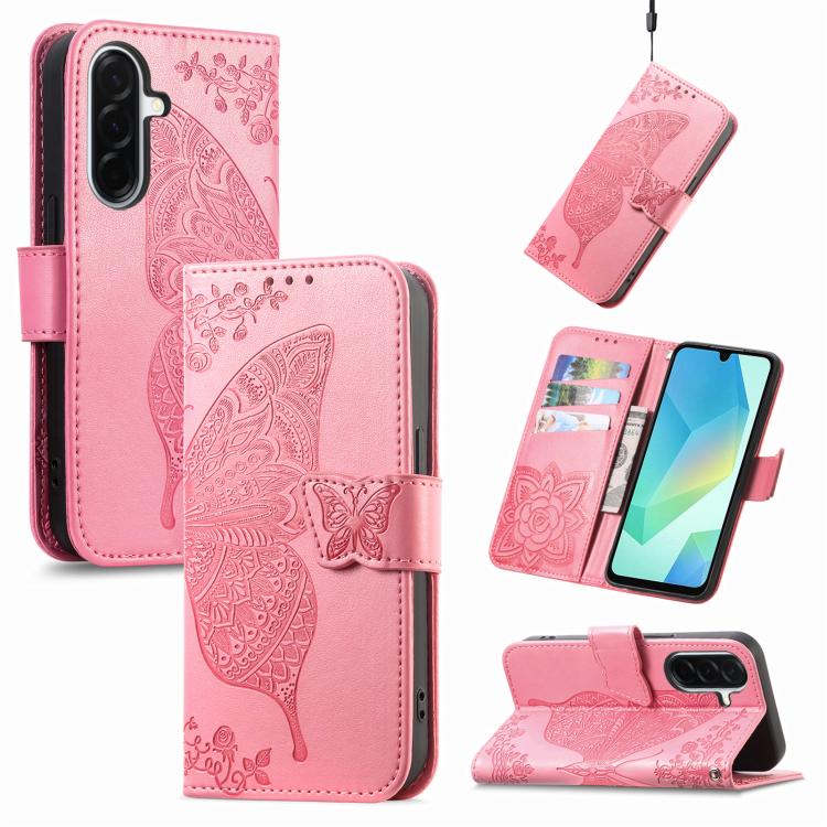 

For Samsung Galaxy A57 5G Butterfly Love Flower Embossed Leather Phone Case(Pink)