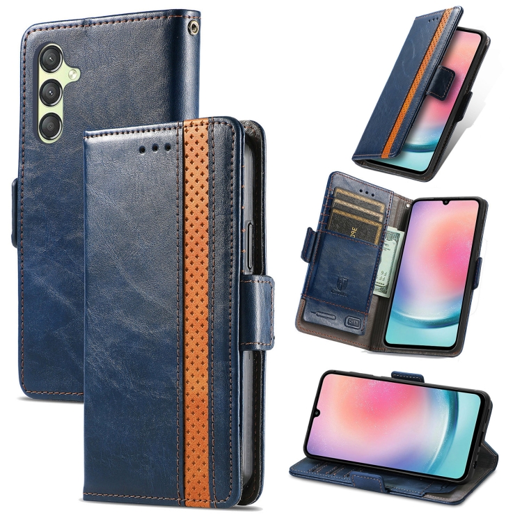 

For Samsung Galaxy A25 5G CaseNeo Splicing Dual Magnetic Buckle Leather Phone Case(Blue)