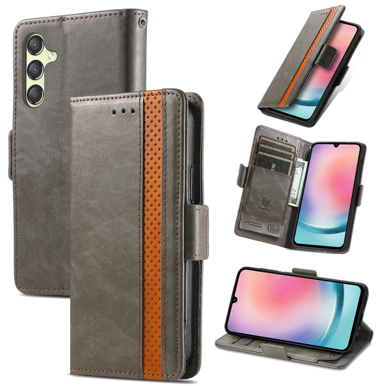 

For Samsung Galaxy A24 4G CaseNeo Splicing Dual Magnetic Buckle Leather Phone Case(Gray)