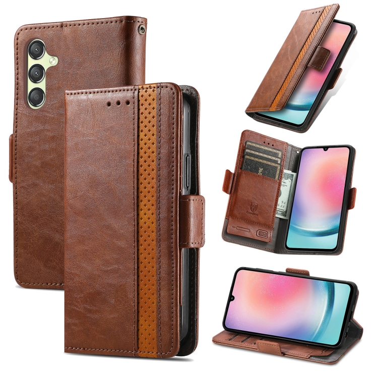 

For Samsung Galaxy A35 CaseNeo Splicing Dual Magnetic Buckle Leather Phone Case(Brown)