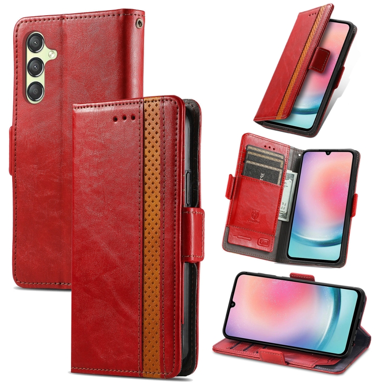 

For Samsung Galaxy A35 CaseNeo Splicing Dual Magnetic Buckle Leather Phone Case(Red)