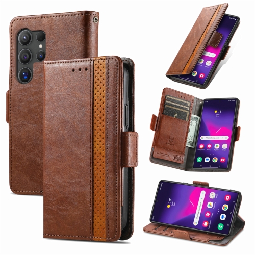 

For Samsung Galaxy S25 Ultra 5G CaseNeo Splicing Dual Magnetic Buckle Leather Phone Case(Brown)