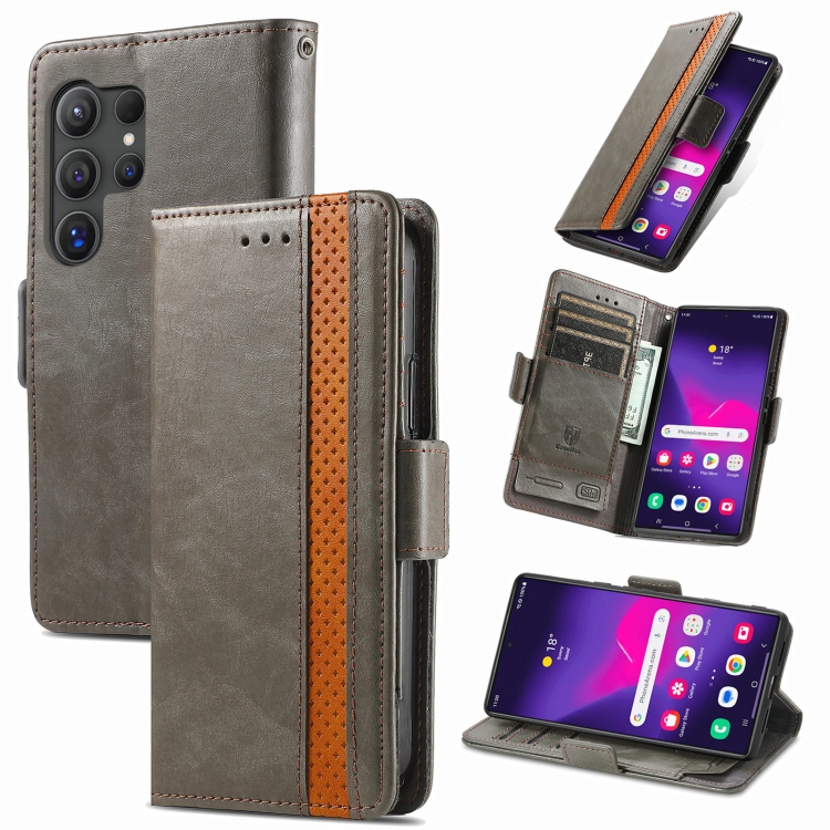 

For Samsung Galaxy S25 Ultra 5G CaseNeo Splicing Dual Magnetic Buckle Leather Phone Case(Gray)