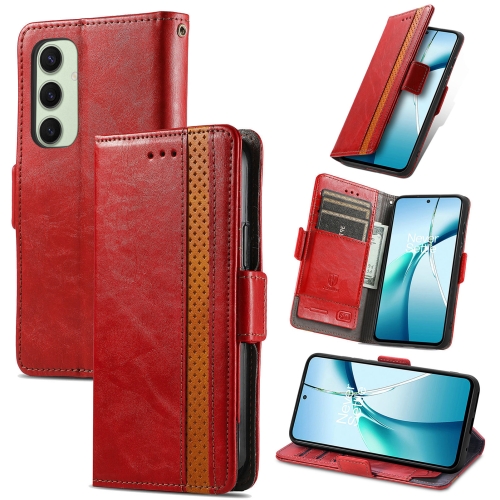 

For Samsung Galaxy S24 FE 5G CaseNeo Splicing Dual Magnetic Buckle Leather Phone Case(Red)