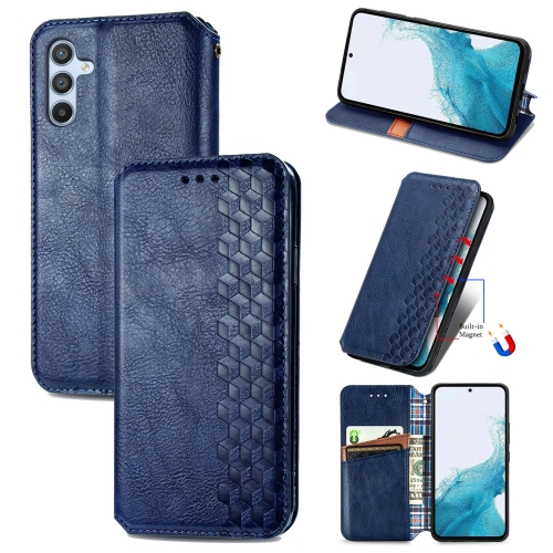 

For Samsung Galaxy A36 5G Cubic Grid Pressed Magnetic Leather Phone Case(Blue)