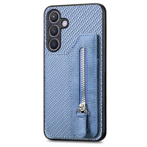 

For Samsung Galaxy S24+ 5G Carbon Fiber Horizontal Flip Zipper Wallet Phone Case(Blue)