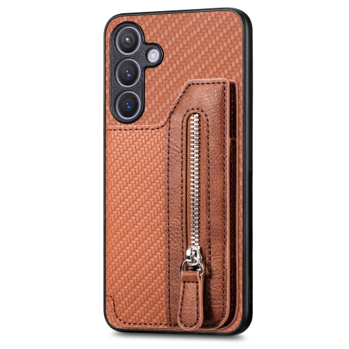 

For Samsung Galaxy S24+ 5G Carbon Fiber Horizontal Flip Zipper Wallet Phone Case(Brown)