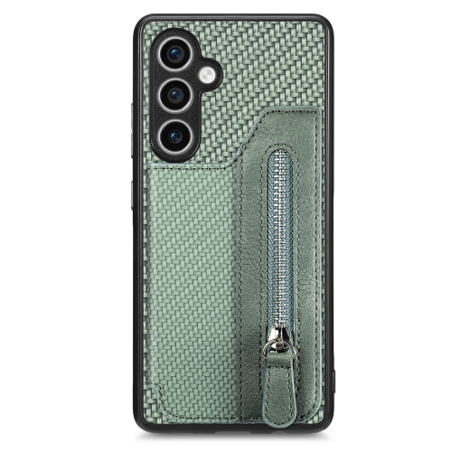 

For Samsung Galaxy S23 FE 5G Carbon Fiber Horizontal Flip Zipper Wallet Phone Case(Green)