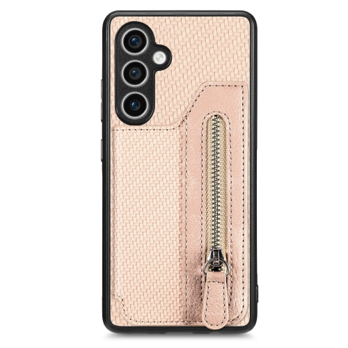 

For Samsung Galaxy S23 FE 5G Carbon Fiber Horizontal Flip Zipper Wallet Phone Case(Khaki)