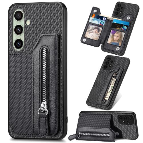 

For Samsung Galaxy A56 5G Carbon Fiber Horizontal Flip Zipper Wallet Phone Case(Black)